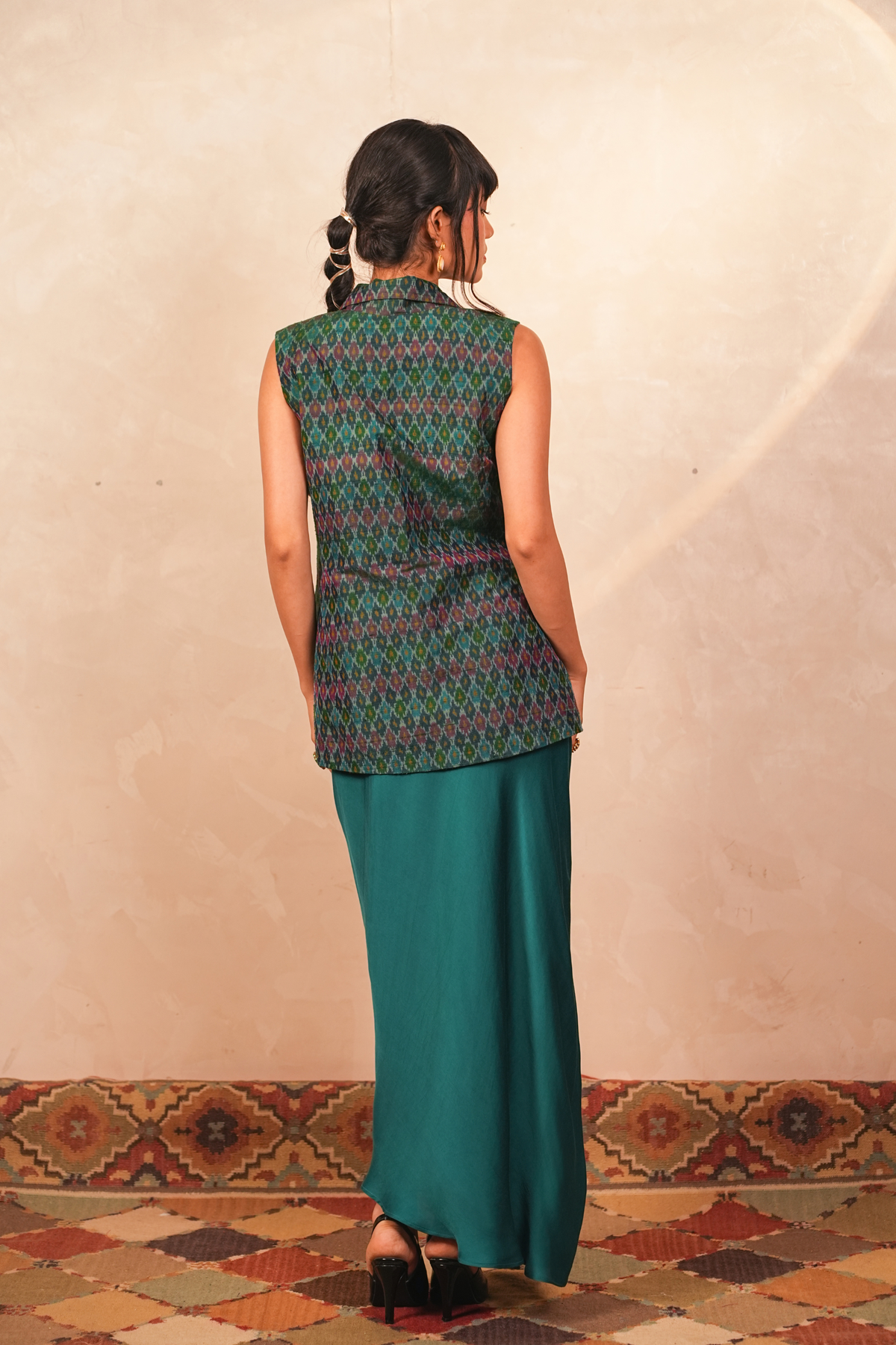 Parijaat Modal Satin Drape Skirt (Teal)
