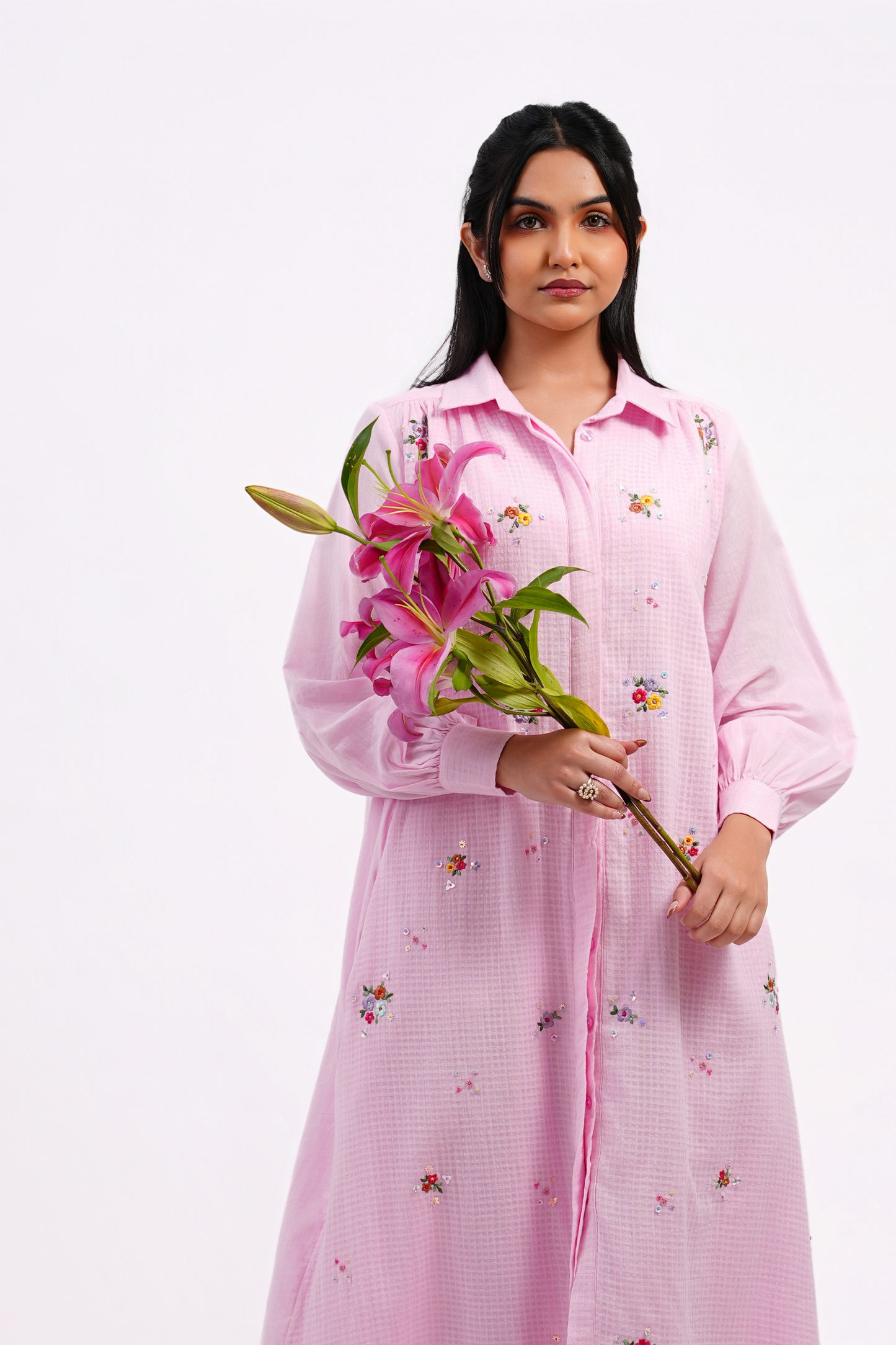 Pressed Rose Pure Mulmul Dress (Pink)