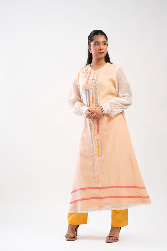 Apricot Mul Chanderi Kurta