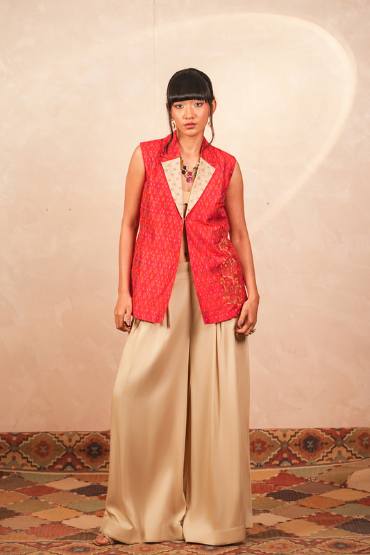 Chandni Modal Satin Flared Pants (Beige)