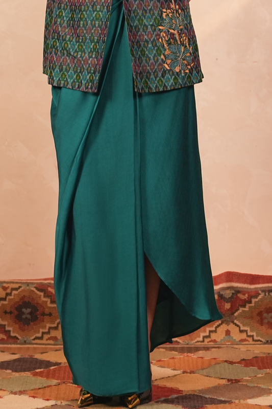 Parijaat Modal Satin Drape Skirt (Teal)