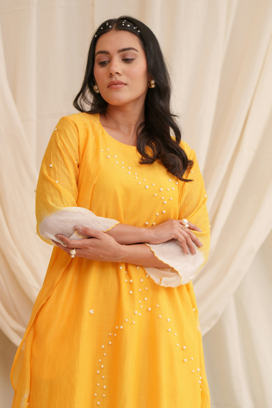 Haiku (Yellow) Mul Chanderi Dress