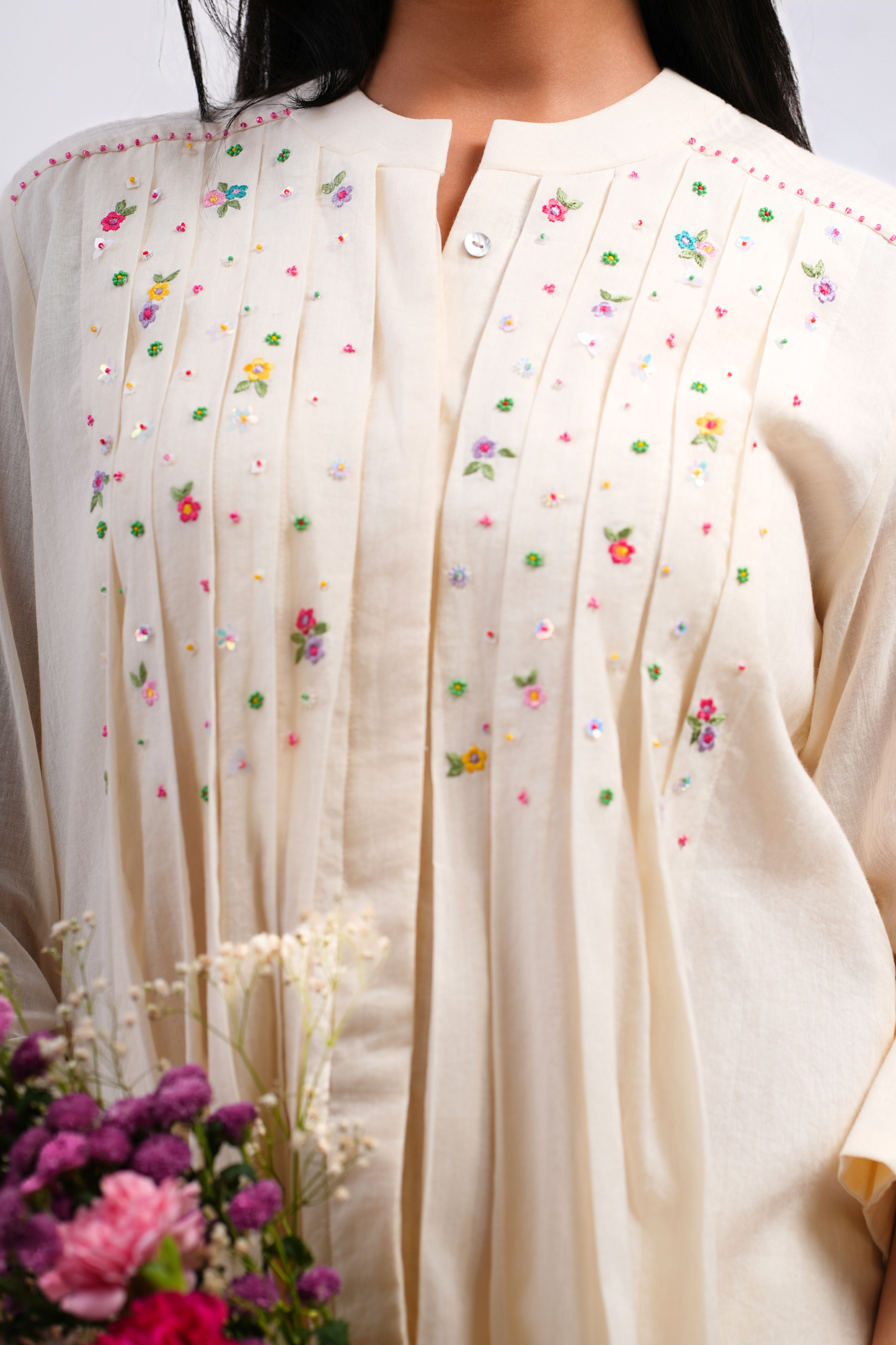 Daisy Pure Mulmul Top (Ivory)