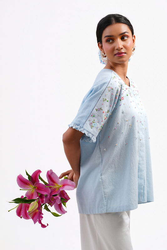 Bluebell Pure Mulmul Top (Blue)