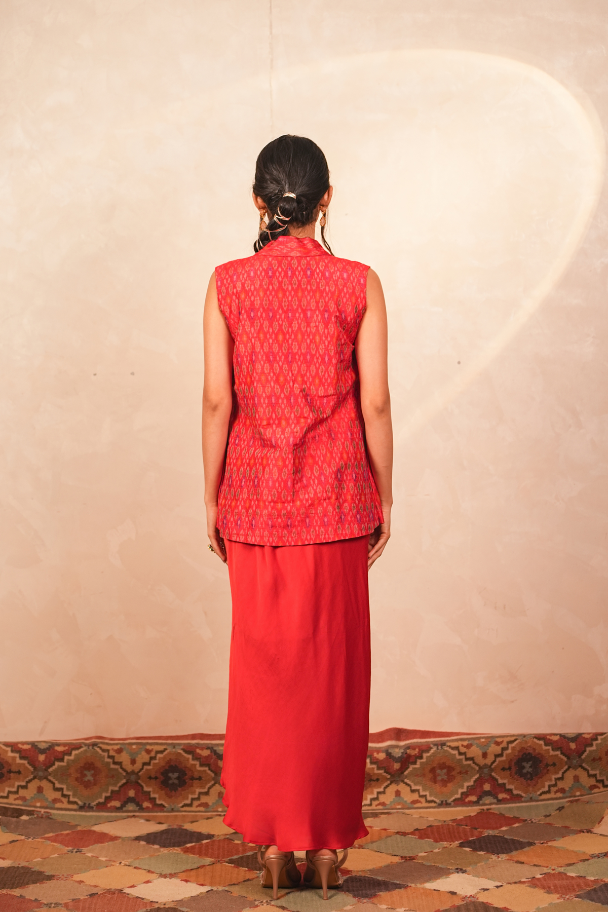 Parijaat Modal Satin Drape Skirt (Red)