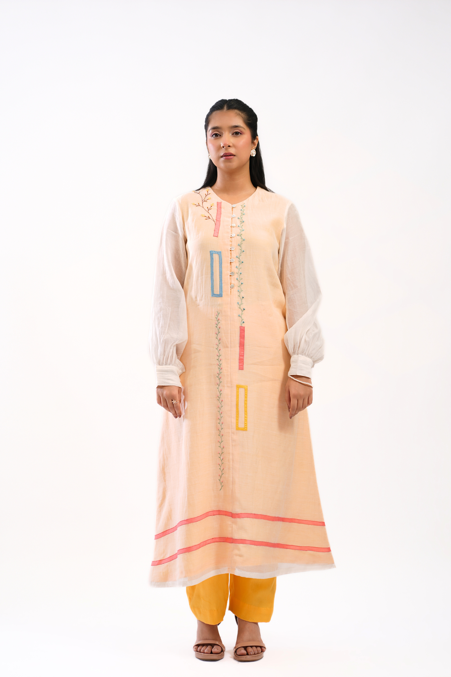 Apricot Mul Chanderi Kurta