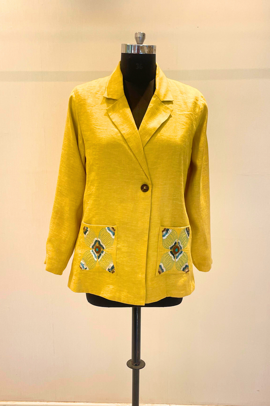 Yellow Pure Linen Jacket