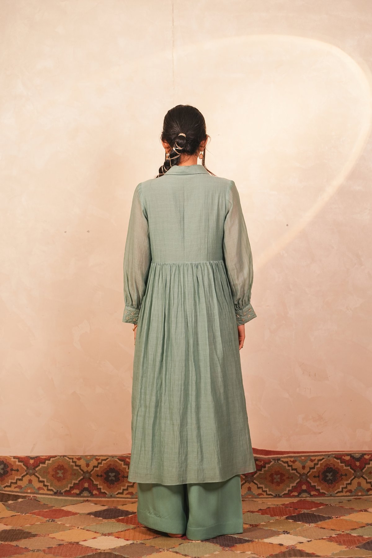 Chandni Chanderi Jacket and Kurta set (Teal)