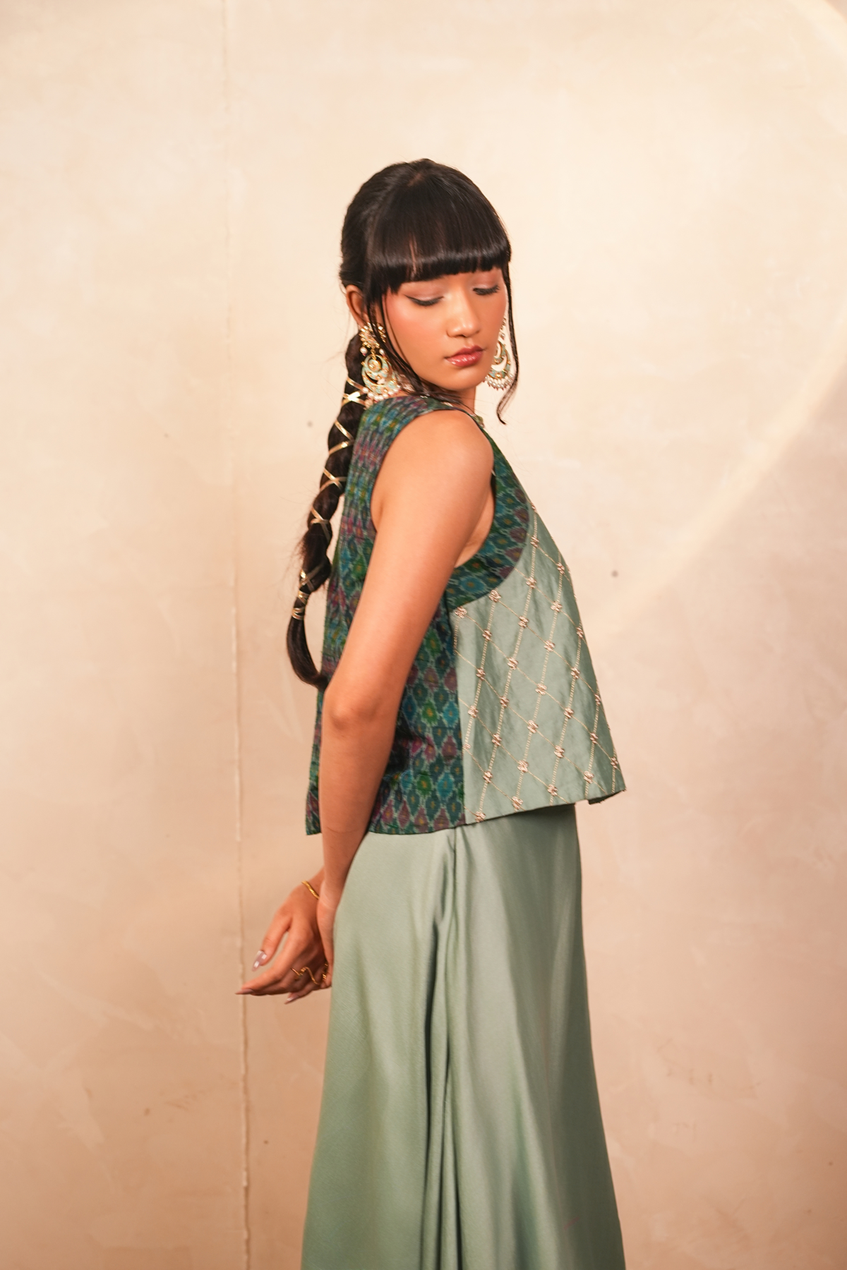 Chandni Silk Chanderi and Ikat Jacket (Teal)