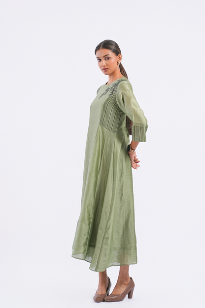 Margin Handloom Chanderi Dress (Sage)