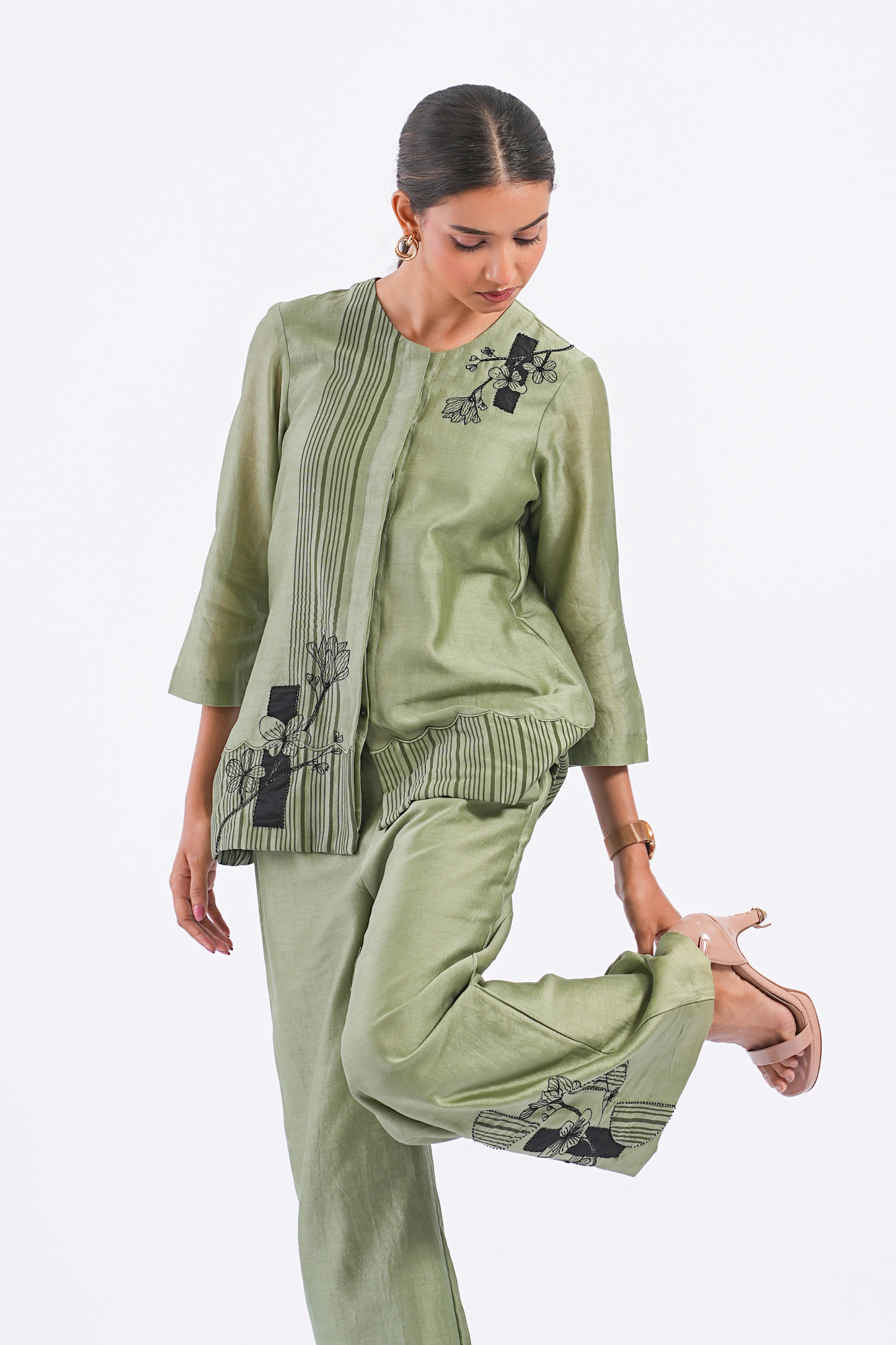 Quote Handloom Chanderi Pants (Sage)