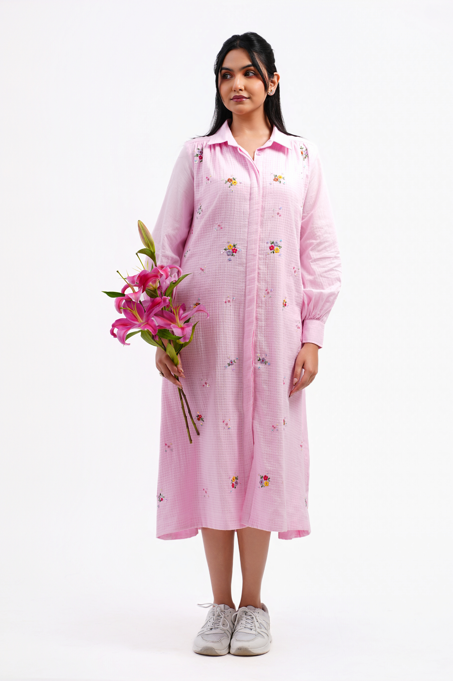 Pressed Rose Pure Mulmul Dress (Pink)