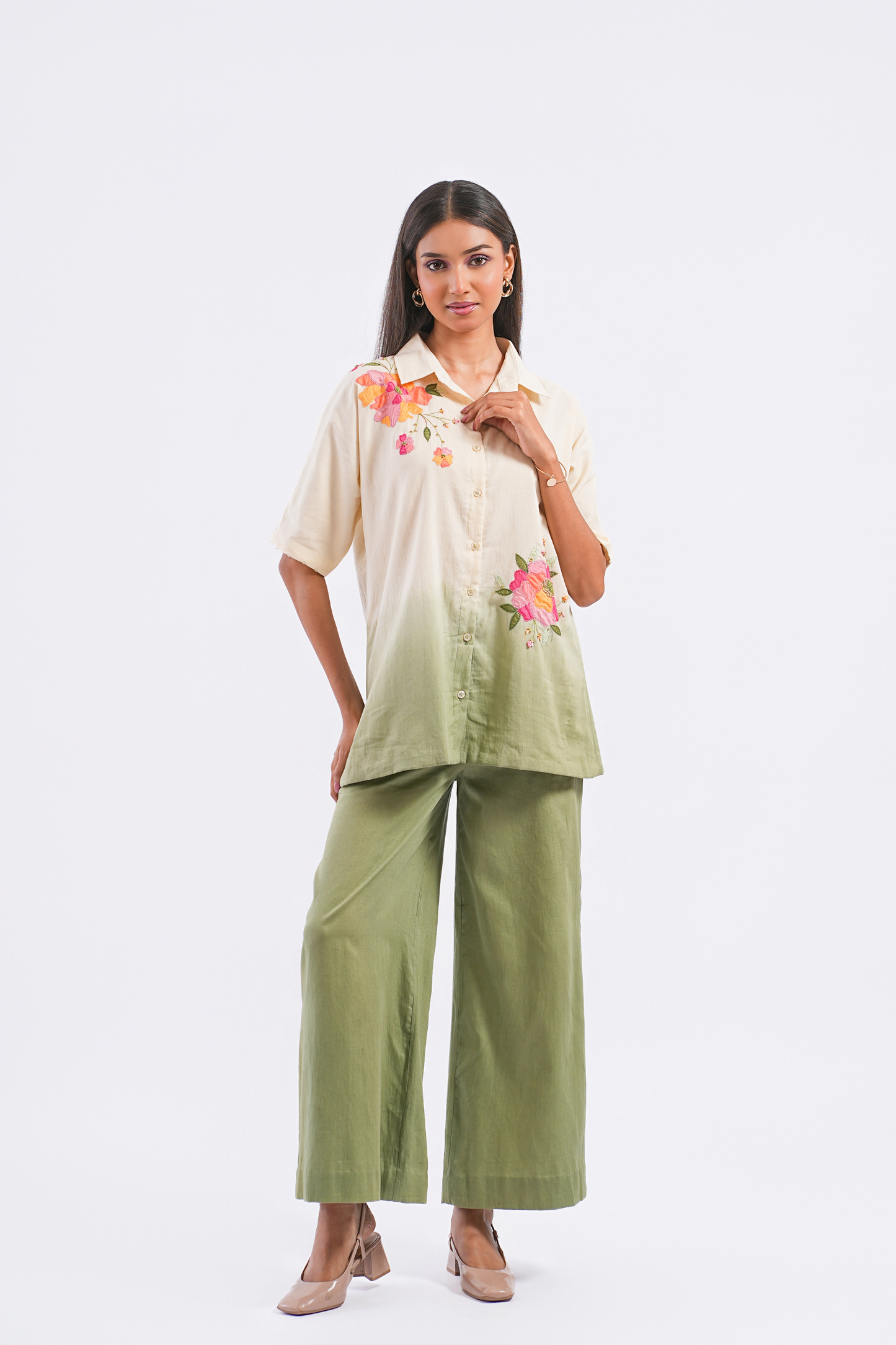 Olive Pure Mulmul Co-Ord Set