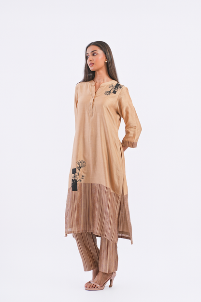 Monologue Handloom Chanderi Kurta (Sand)