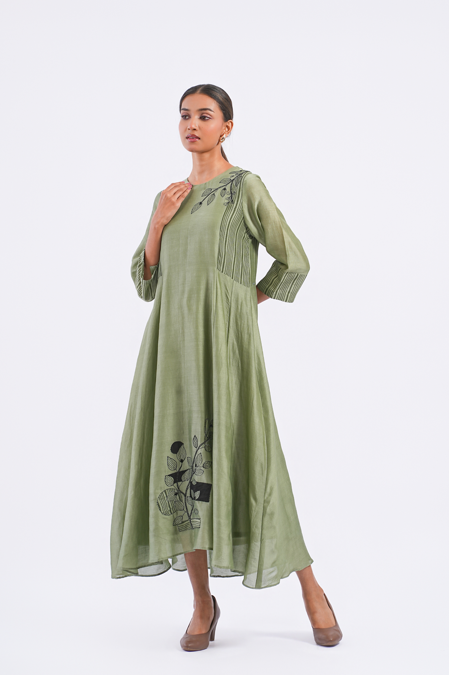Margin Handloom Chanderi Dress (Sage)