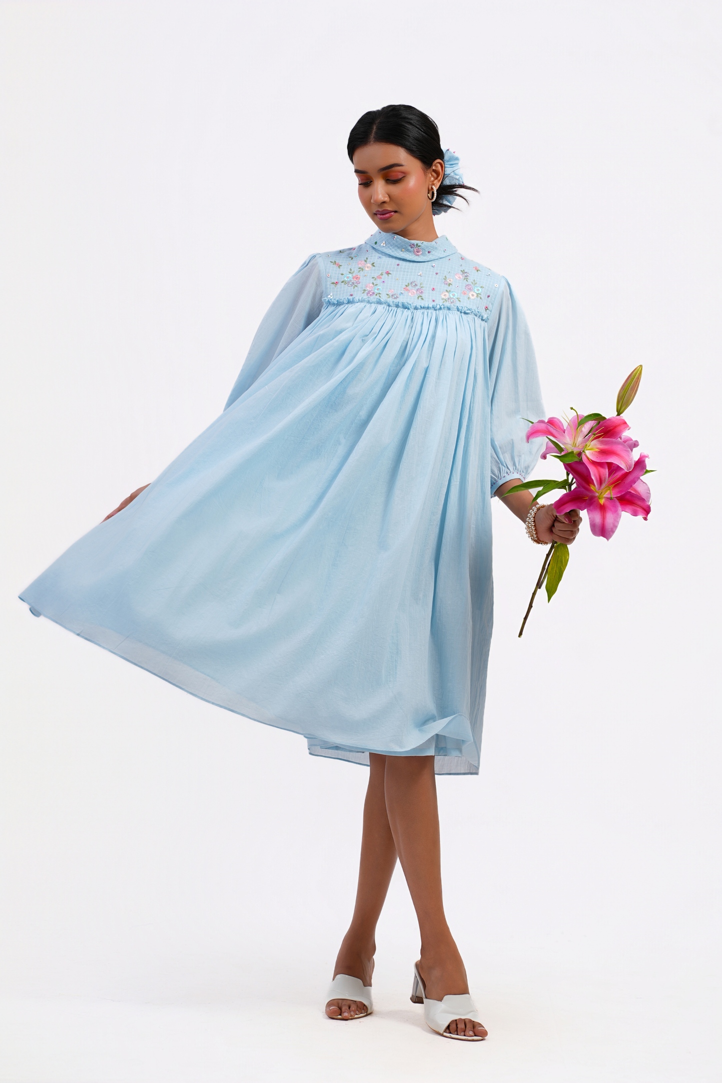 Buttercup Pure Mulmul Dress (Blue)