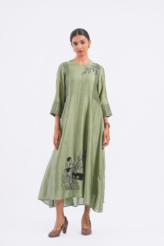 Margin Handloom Chanderi Dress (Sage)