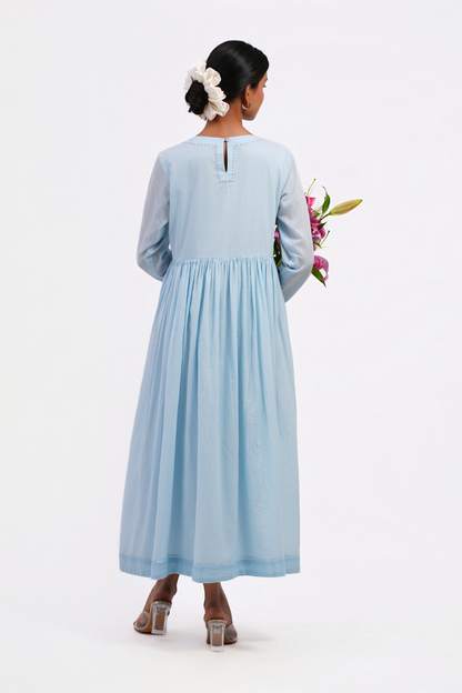 Snowdrop Pure Mulmul Dress (Blue)