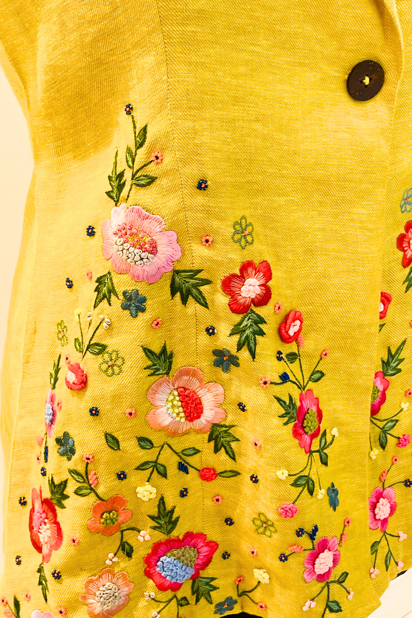 Yellow Pure Linen Sleeveless Jacket