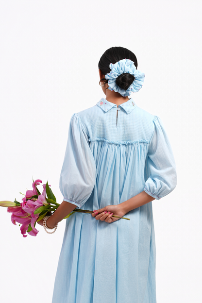 Buttercup Pure Mulmul Dress (Blue)