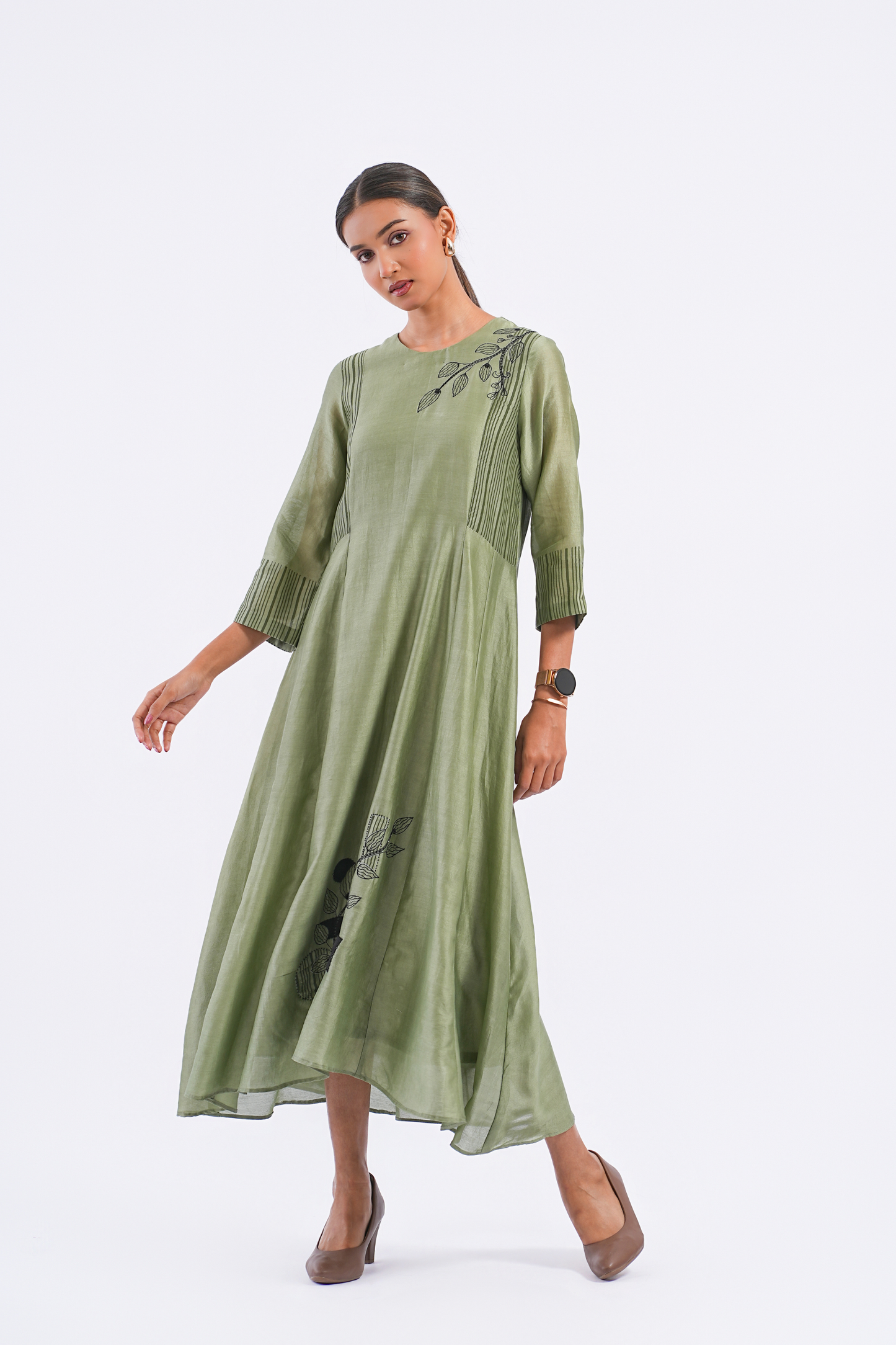 Margin Handloom Chanderi Dress (Sage)