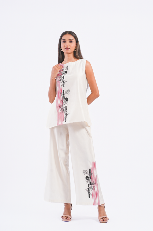 Footnote Handloom Chanderi Co-Ord Set (Ivory)