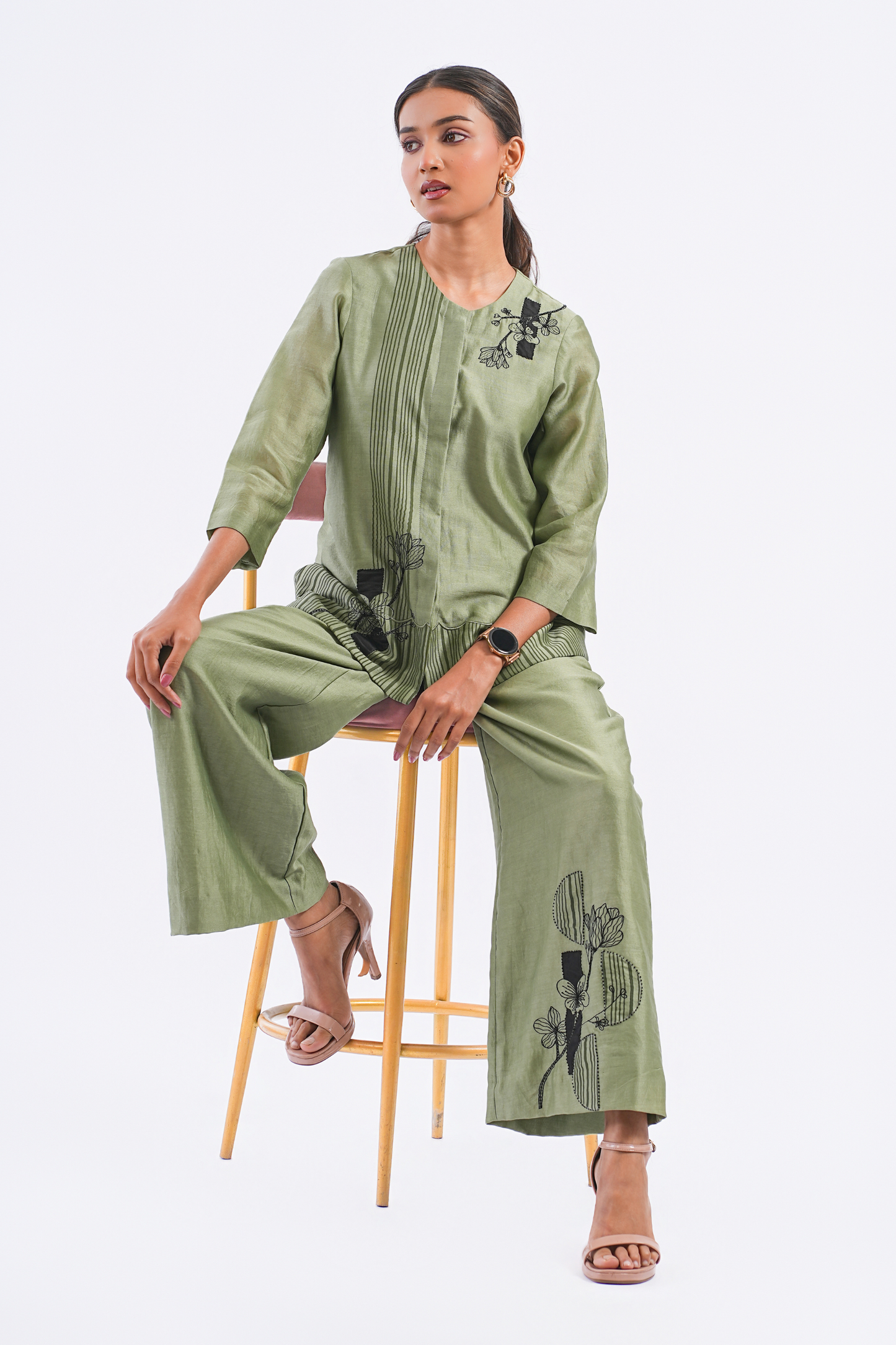 Quote Handloom Chanderi Top (Sage)