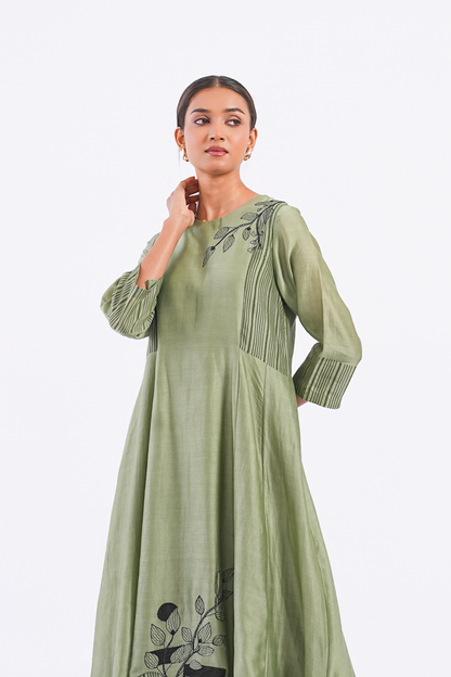 Margin Handloom Chanderi Dress (Sage)