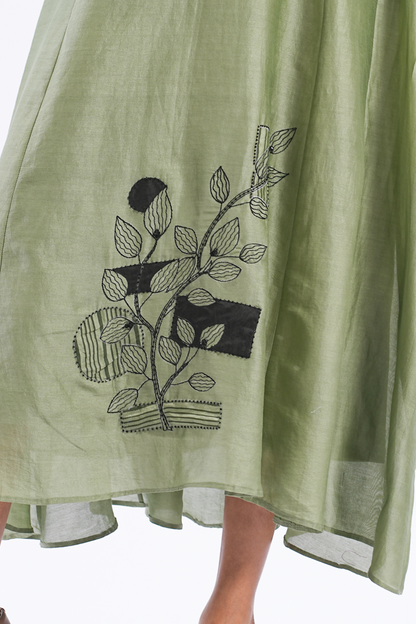 Margin Handloom Chanderi Dress (Sage)