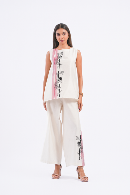 Footnote Handloom Chanderi Co-Ord Set (Ivory)