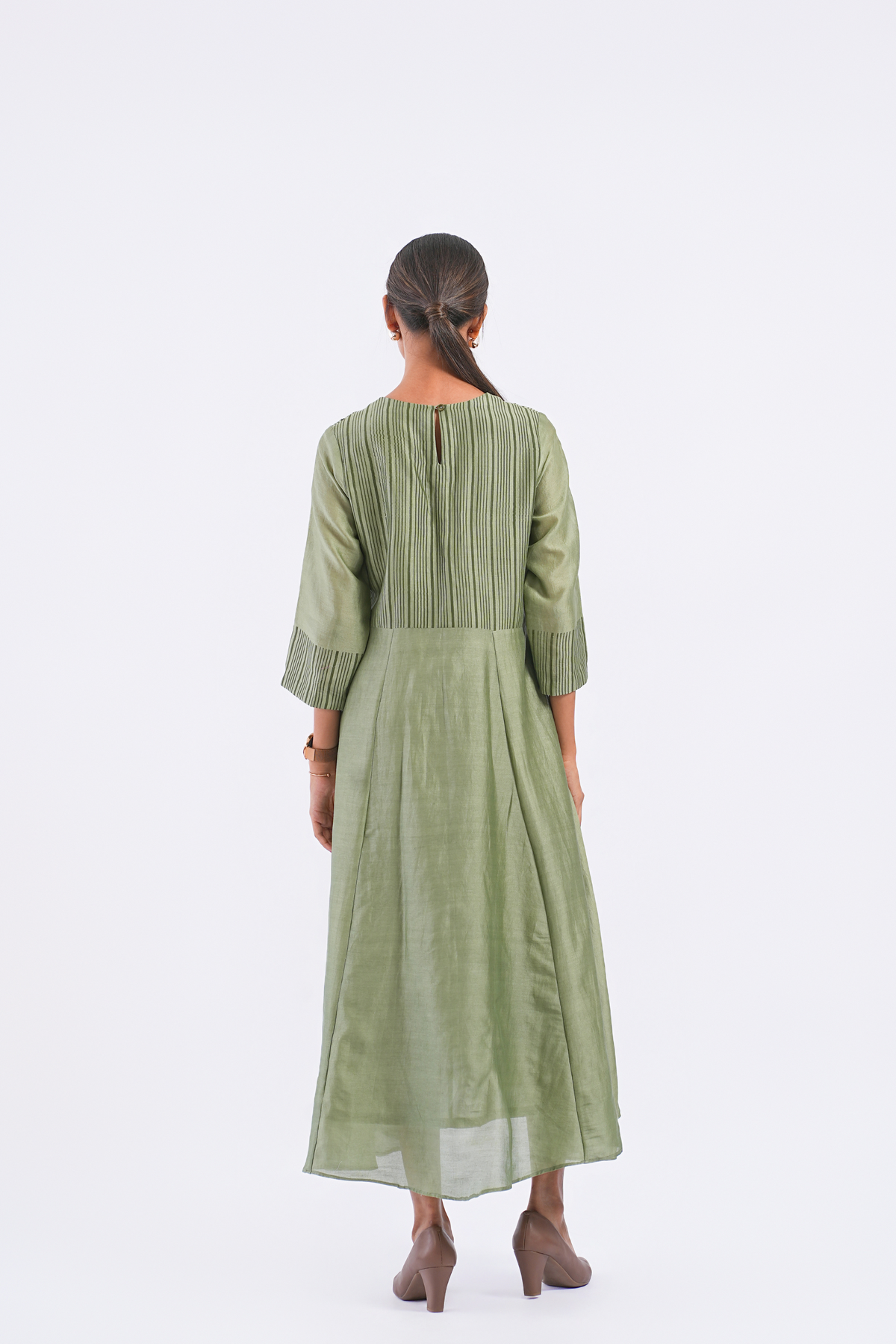 Margin Handloom Chanderi Dress (Sage)