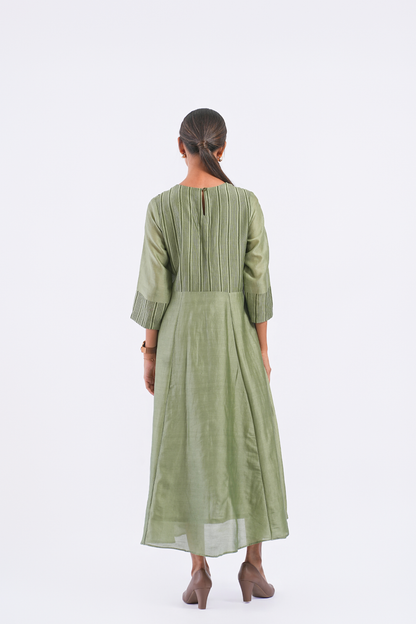 Margin Handloom Chanderi Dress (Sage)
