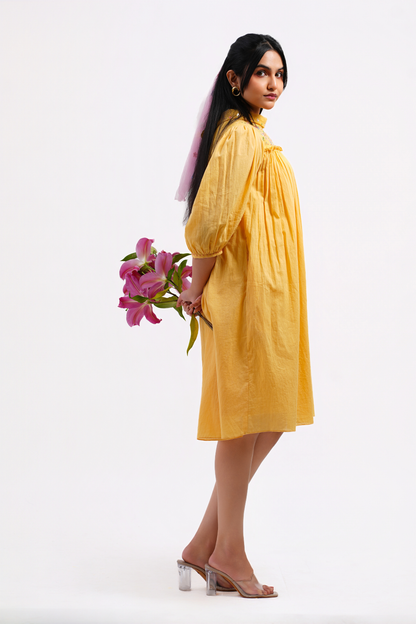Buttercup Pure Mulmul Dress (Yellow)