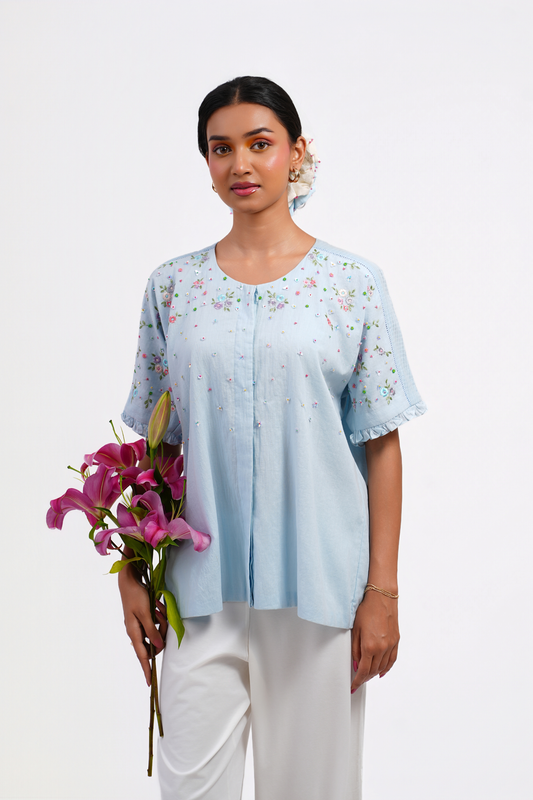 Bluebell Pure Mulmul Top (Blue)