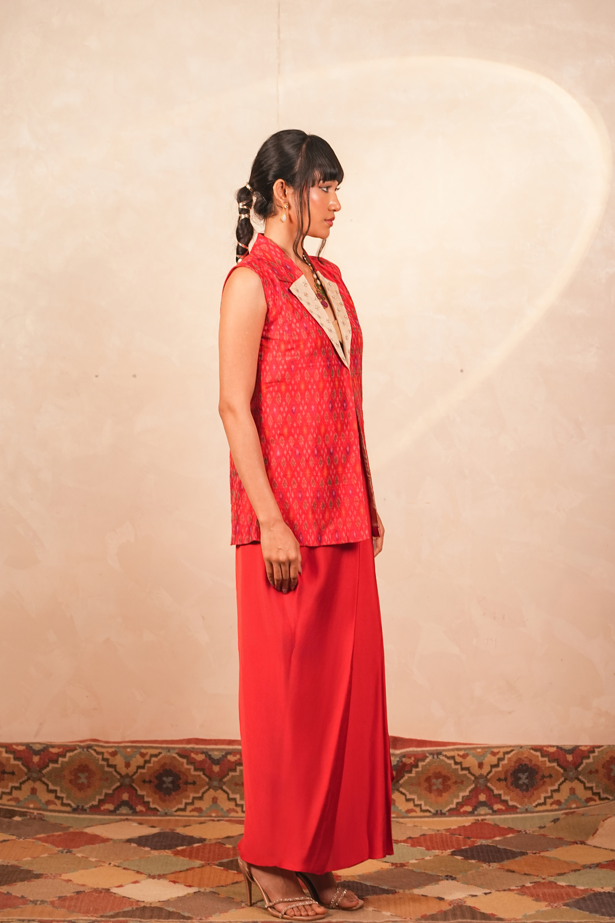 Parijaat Modal Satin Drape Skirt (Red)