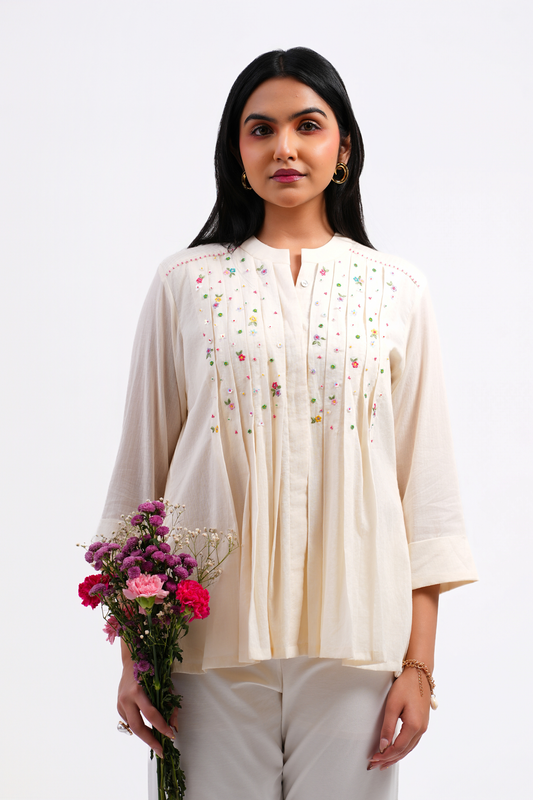 Daisy Pure Mulmul Top (Ivory)