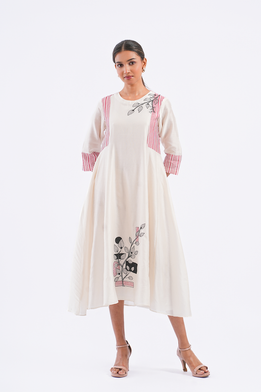 Margin Handloom Chanderi Dress (Ivory)