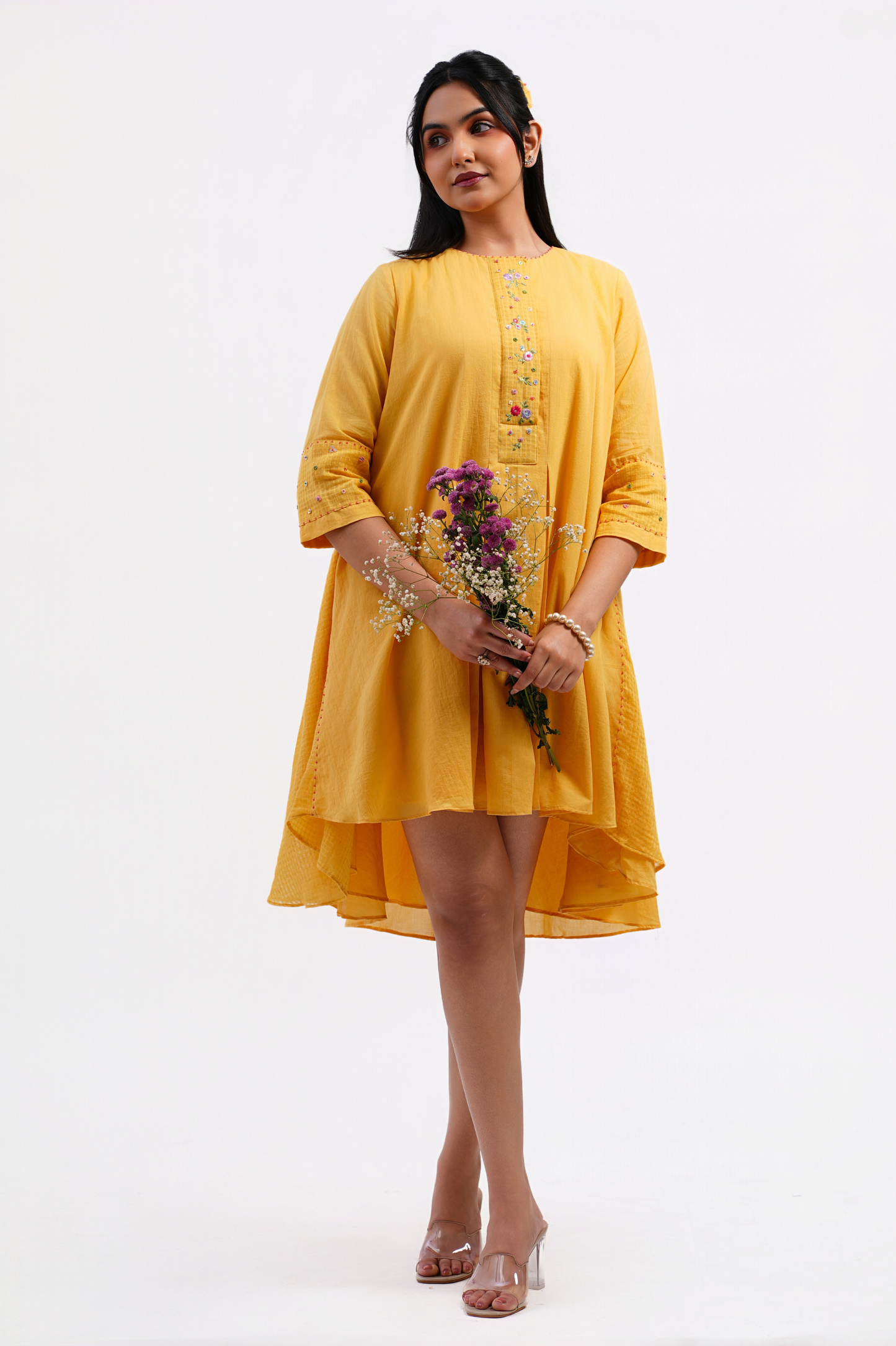 Forget Me Not Pure Mulmul Dress (Yellow)