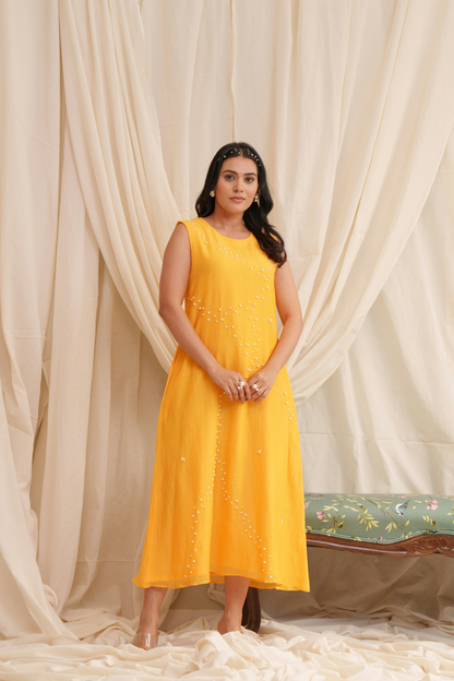 Haiku (Yellow) Mul Chanderi Dress