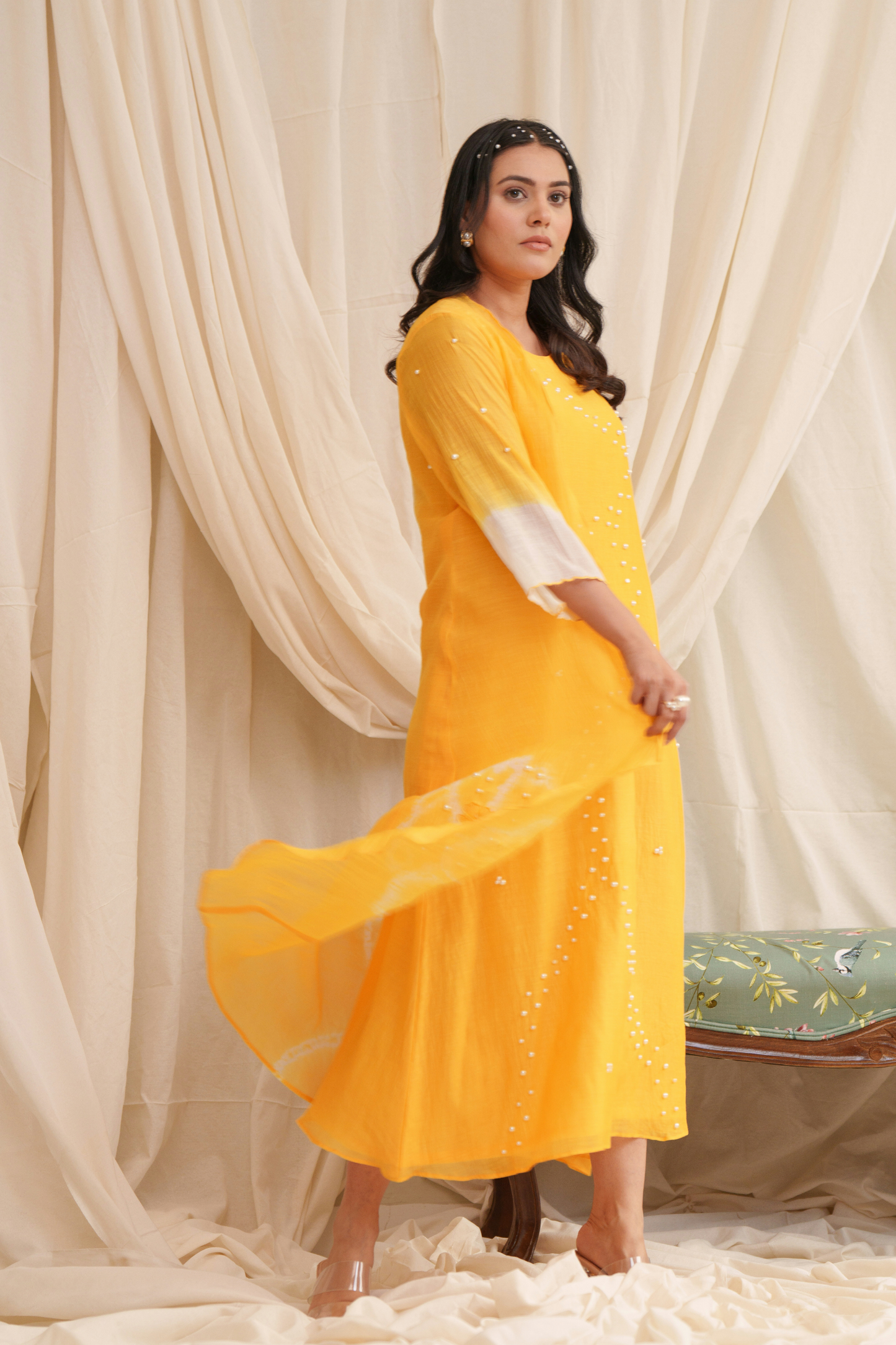 Haiku (Yellow) Mul Chanderi Dress