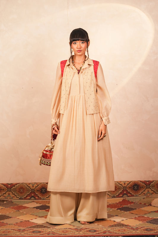 Chandni Chanderi Jacket and Kurta set (Beige)