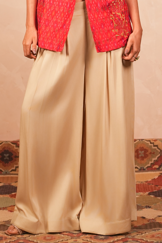 Chandni Modal Satin Flared Pants (Beige)