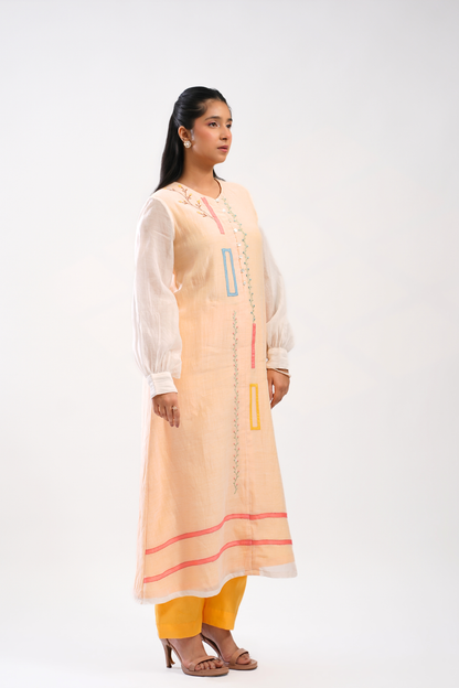 Apricot Mul Chanderi Kurta