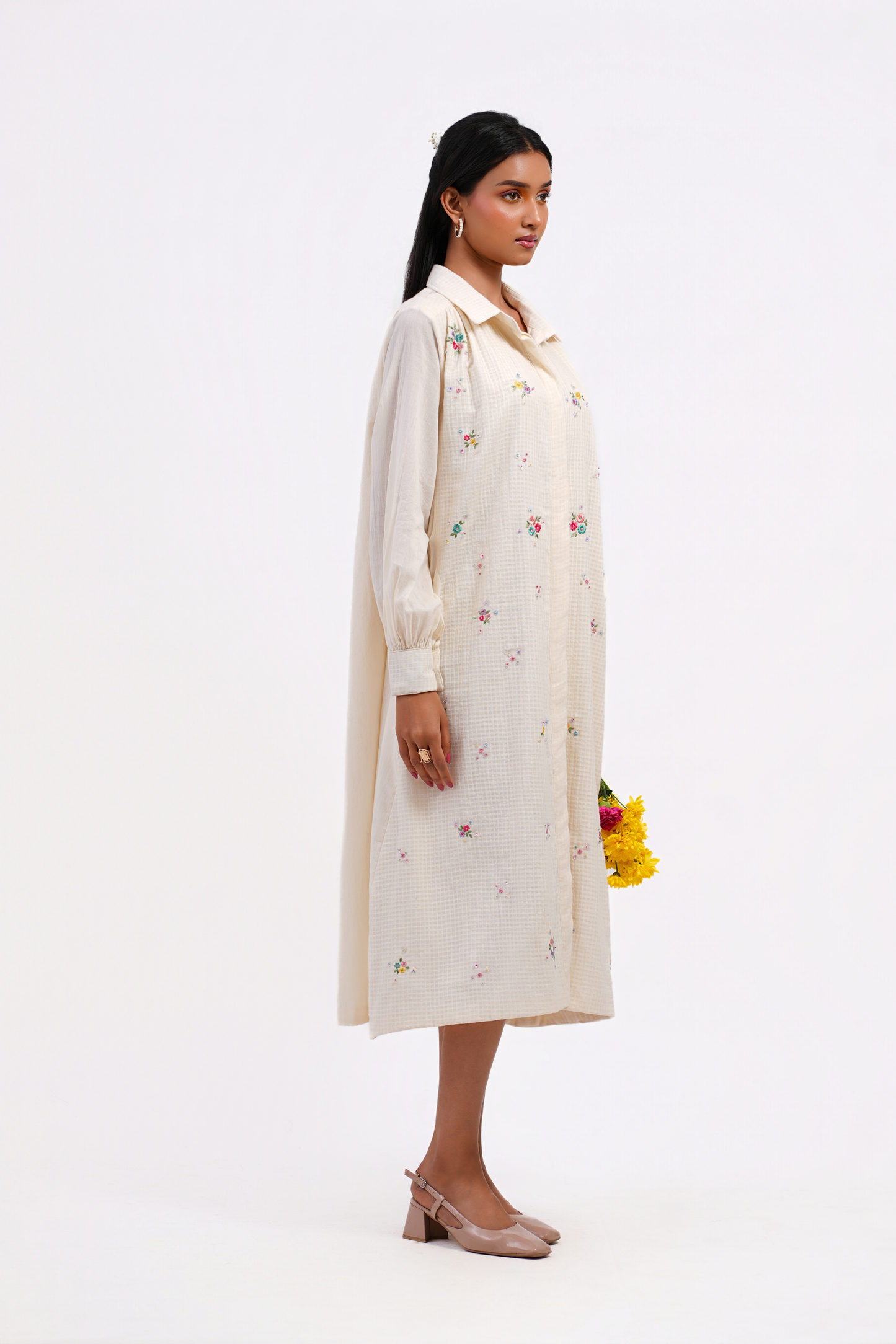 Pressed Rose Pure Mulmul Dress (Ivory)