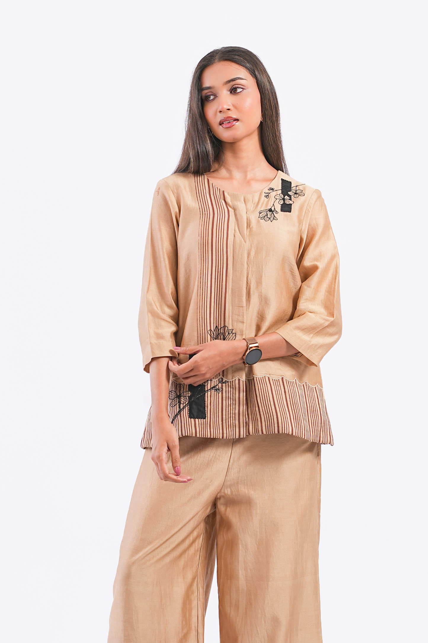 Quote Handloom Chanderi Top (Sand)