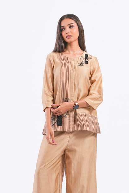 Quote Handloom Chanderi Top (Sand)