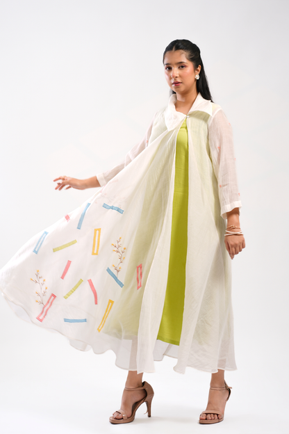Lime Spill Mul Chanderi Dress