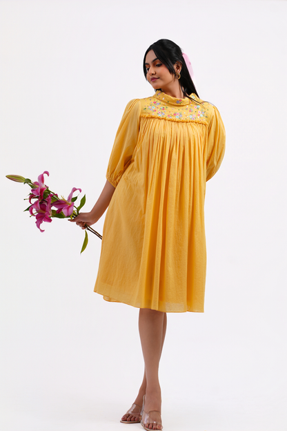 Buttercup Pure Mulmul Dress (Yellow)