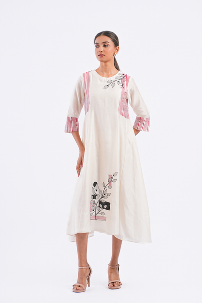Margin Handloom Chanderi Dress (Ivory)