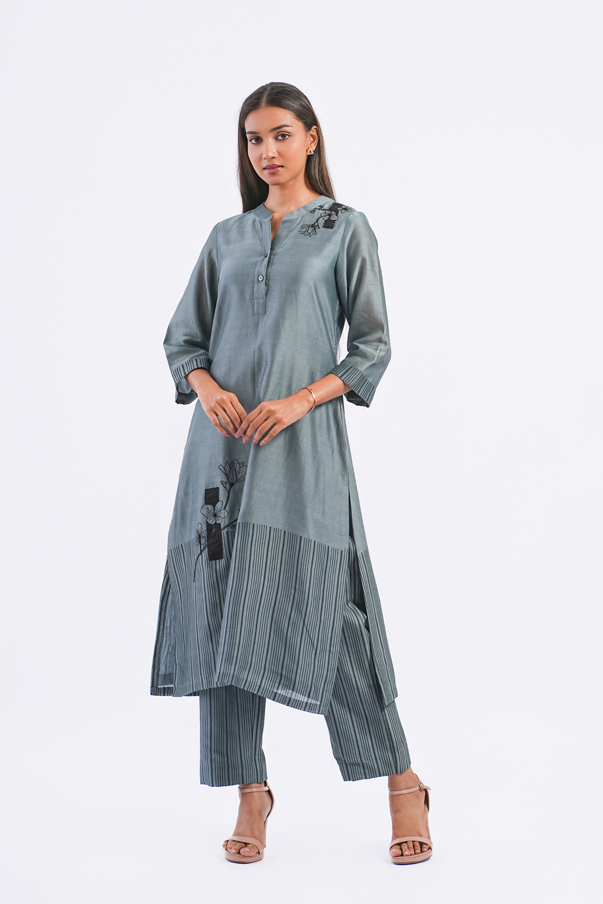 Monologue Handloom Chanderi Kurta (Slate Blue)
